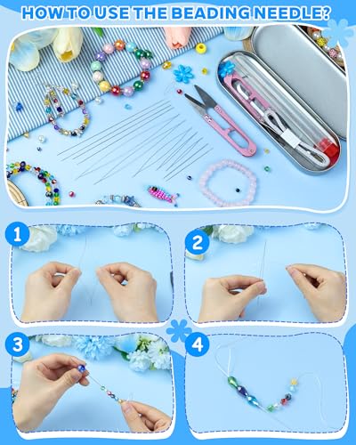 FIVEIZERO 21 Pieces Beading Needles Set, 6 Sizes Seed Beads Needles Big Eye, Collapsible Beading Needles Set for Jewelry Making - color: Sliver-21PCS