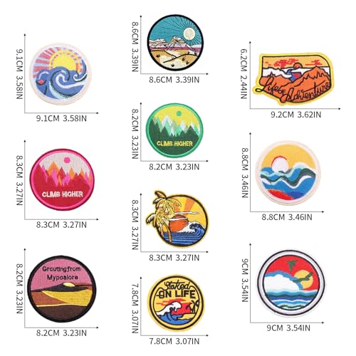 10pcs Sunrise Sunset Iron/Sew on Patches, Climb Higher Embroidered Applique, Fashion Decoration for Clothes, Hat, Bag, Dress, Shirt, Jeans - color: 10pcs Sunrise