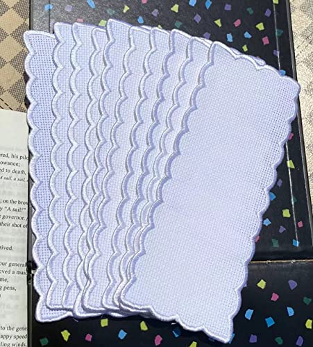 Max Stitch 10 pcs Colored Pure White Scallop Embroidery Edged Blank Cross Stitch Bookmark for DIY,aida Fabric Edged Cross Stitch Book Mark Blank