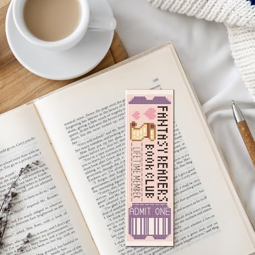 FREEBLOSS 6 Set Cross Stitch Bookmark Kits 11CT 8"x2.4" Book Club - style: Ticket