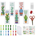 FREEBLOSS 6 Set Cross Stitch Bookmark Kits Cactus Potted Plant Pattern Stamped Cross Stitch Kit 11CT Embroidery Kit with Instructions for Beginners 20x6cm/8x2.4inch - style: Cactus Text
