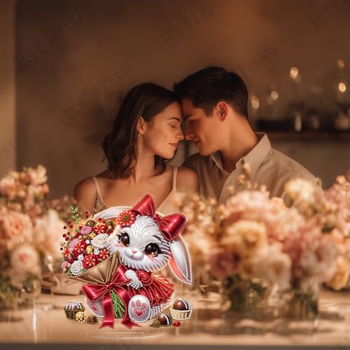 Eiflow Valentine Diamond Art Tabletop Kit for Adults, DIY Table Top Diamond Art Painting with Stand, Acrylic Stand Up Gem Painting Desktop Kit (Love) - color: Love