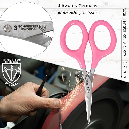 3 Swords Germany - Embroidery Scissors, Shears for Art Work, Daily Use in Household, Sewing, Art Work, Craft with Synthetic Leather case - pink/blue - color: Pink/Blue