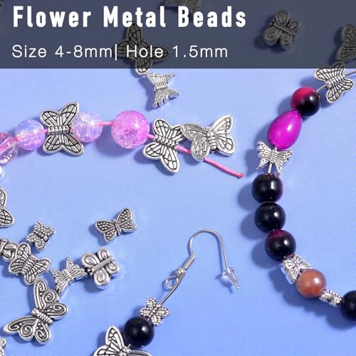stino Silver Metal Spacer Beads for Jewelry Making, Heart Butterfly Flower Fish Beads for Bracelet Necklace Earrings,Jewelry Findings & Supplies, 50g (Butterfly (60pcs)) - color: Butterfly (60pcs)