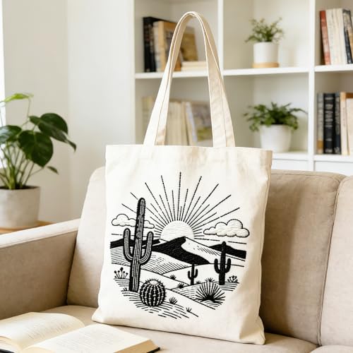 BEUNITONE 6PCS Beginner Embroidery Kit for Adults, Minimalist Black and White Style Pre-Stamped Pattern Needlepoint Kits with Hoops & Instruction, Hand Embroidery Kits for Fabric and Home Decor 7.9" - style: Black White Scenery