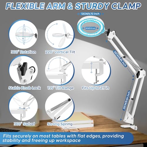 10X Magnifying Glass with Light and Stand,Hands-Free Desk Magnifier - color: White Magnifying Glasses With Light