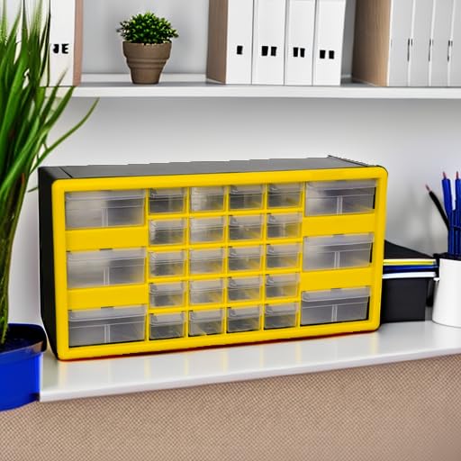 Akro-Mils 26-Drawer Plastic Storage Cabinet, 20"W x 6"D x 10"H, Yellow - color: Yellow, size: 26 Drawer, style: 1 Pack