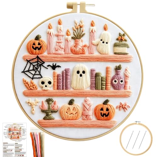 RUIQLXHANG Halloween Ghost Reading Embroidery Kit for Beginners - color: Halloween Bookshelf