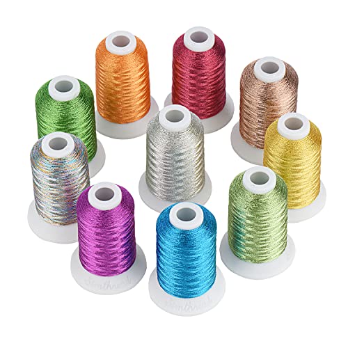 Simthread 10 Essential Colors Shiny Metallic Embroidery Machine Thread Kit 500M(550Y) for Computerized Embroidery and Decorative Sewing - Essential 2 - color: 10 Essential Colors 2