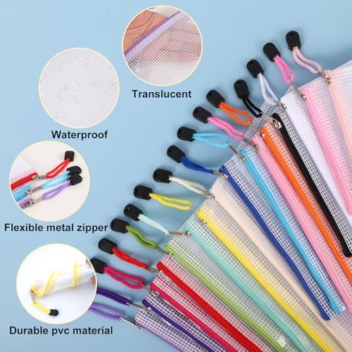 EOOUT 64pcs Mesh Zipper Pouch Bags, 8 Sizes Plastic Bags, 15 Colors - style: Multicolor-64pcs