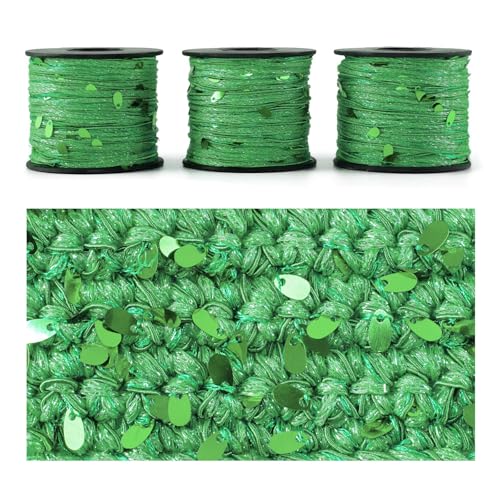 Artisanal Yarn Collection Multifiber Fancy Yarn for Knitting Crocheting Crafts DIY, Set of 3 Rolls (Grass Green Teardrop Sequins) - color: Grass Green Teardrop Sequins