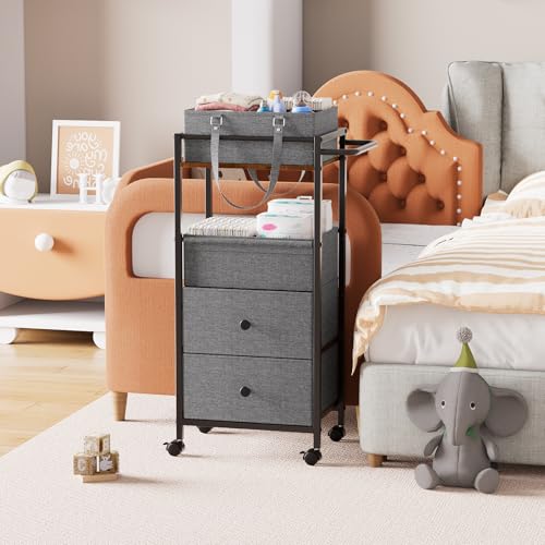 3In1 Modanais Baby Diaper Caddy Organizer Cart with Drawers, Black - color: Black