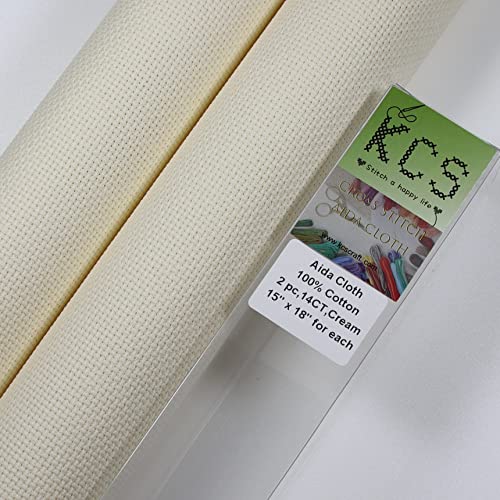 KCS 2 pc of 15" x 18" Counted Cross Stitch Cotton Aida Cloth Needlework Fabric (Cream, 14CT) - color: Cream, size: 14CT