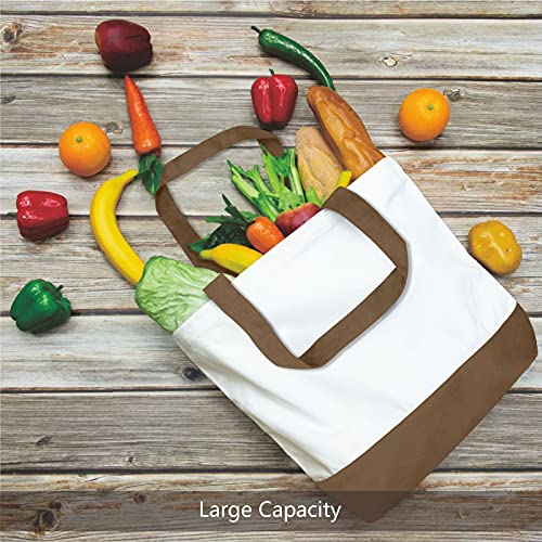TOPDesign 1-Pack Super Strong Large 12oz Cotton Canvas Tote Bag, Reusable Grocery Shopping Cloth Bag, Fashionable Two-Tone Tote for Crafts, DIY Your Creative Designs - color: Brown/White