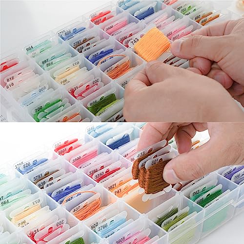 Rumhut 2 Pack Embroidery Floss Organizer with 216 Pcs Embroidery Floss, Floss Windern and Floss Number Stickers for Craft DIY Embroidery Sewing Storage