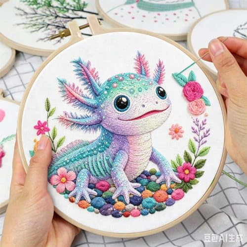 niurenmaoyi Axolotl Embroidery Kit for Adults,Needlepoint Kit - color: Embroidery Kits-0621-05