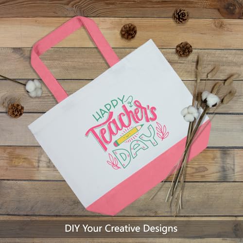 TOPDesign 1-Pack Super Strong Large 12oz Cotton Canvas Tote Bag, Reusable Grocery Shopping Cloth Bag, Fashionable Two-Tone Tote for Crafts, DIY Your Creative Designs - color: Rose Pink/White