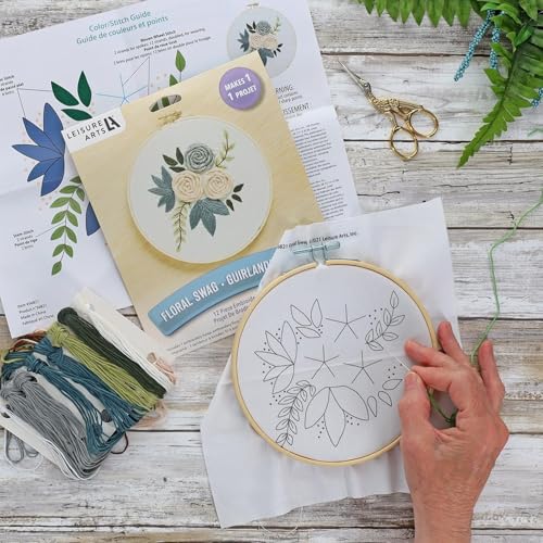 LEISURE ARTS Embroidery Kit, 3 Pc. Floral, 6" Embroidery Kit for Beginners and Adults, Cross Stitch Kits with Patterns, DIY Starter Kit for Hand Stitching Crafts