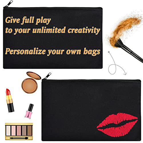 ZeeDix Small Canvas Zipper Pouch for Makeup Pencil Travel Storage 8.3x5 In - color: Black, style: 12 Pcs