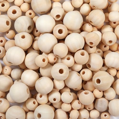 280pcs Wooden Beads for Crafts 5 Sizes Unfinished Wood Bead Bulk 8mm, 10mm, 12mm, 14mm, 16mm Beads for Craft Making Decorations DIY Jewelry Making, Macrame, Bracelets
