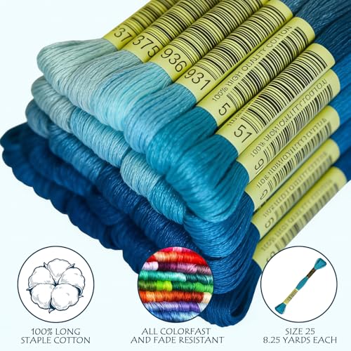 Blue Gradient Color Embroidery Floss - Cross Stitch Threads - Friendship Bracelets Floss - Crafts Floss - 14 Skeins Per Pack Embroidery Floss - color: Blue Gradient
