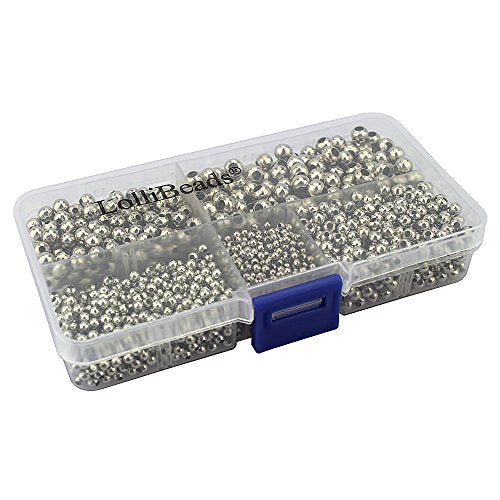 (R) Platinum Smooth Round Metal Beads Assorted Size Jumbo Pack 2100 pcs - color: Platium 2100 Pcs Mixed Size
