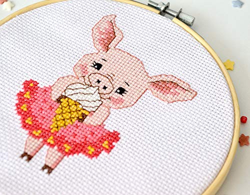 Povitrulya Counted Cross Stitch Kit 'Sweet Tooth' - DIY Embroidery Set - color: Piglet