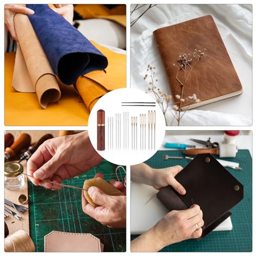 20pcs Large Eye Sewing Stainless Needles, Big Eye Embroidery Needles Steel Blunt & Sharp Tapestry Needle Hand Knitting Needle with Wooden Case for Leather Stitching Quilting Crochet Weaving Project