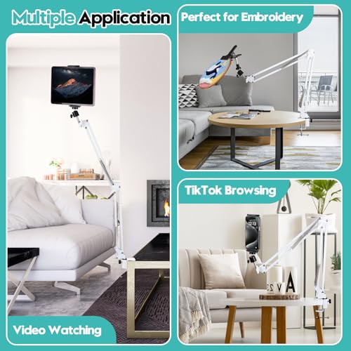 Embroidery Hoop Stand Adjustable Embroidery Stand Metal Embroidery Hoop Clamp Table Stand Suitable for Embroidery Hoops and Phone or Ipad(White) - style: White