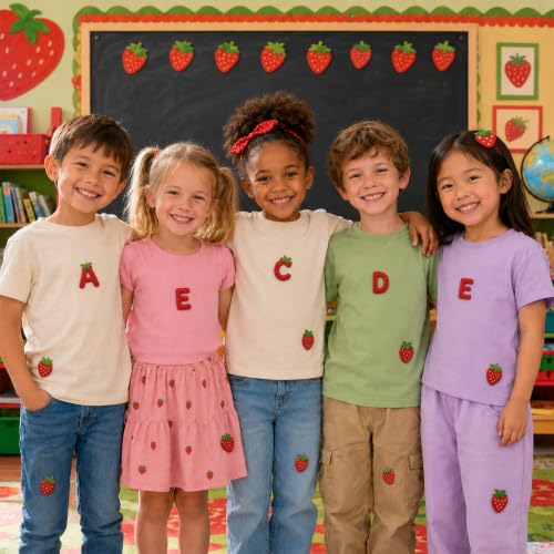 Cinrobiye 38 Pcs Strawberry Patches Self Adhesive Cute Sweet Strawberry A to Z Alphabet Applique Preppy Cute Chenille Letter Patches Stick on for Clothing Hats Bags Fabric DIY Crafts - style: Strawberry