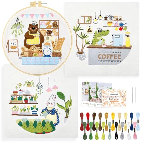 HAND U JOURNEY Embroidery Kit, 3Pcs,7.8" Original Cartoon Design - color: Carton Design