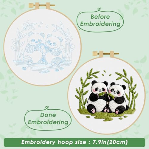 ERKOON Embroidery Kit for Beginners Adult, Cross Stitch Set Include Embroidery Cloth Hoop Threads for Craft Lover Hand Stitch with Embroidery Skill Techniques (Panda) - color: Panda