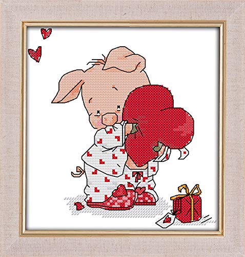 Abillyn Embroidery Cross Stitch Kits Love Heart Pig Stamped with Printed Pattern Starter Kit (Pig) - color: Pig
