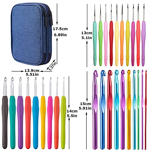 100pcs Crochet Hooks Set in Case Ergonomic Soft Grip Handles Weave Yarn Knitting Needles Kit and Crochet Needle Accessories Crochet Kit Complete Crochet Set for Beginners and Experiecced Crochet Lover - color: Blue