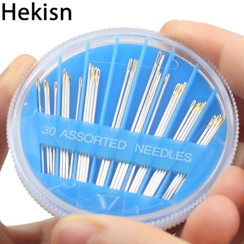 Hekisn 30pcs Premium Hand Sewing Needles, 6 Sizes 30-Count Assorted Sewing Needles, Stitching Needles for Hand Sewing Repair，Sewing Sharp Needles Sewing Repair Embroidery Needles (1, Blue) - style: Blue