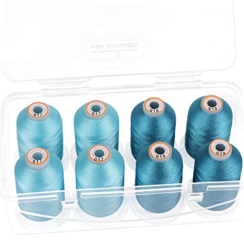 New brothread 8 Spools Embroidery Machine Thread with Box: Light & Sky Blue - color: Light Blue+Sky Blue