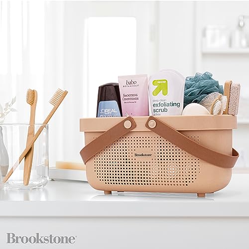 Brookstone Modern Large Portable Shower Caddy with Soft Silicone Carrying Handle, Bathroom Organizer Basket, Plastic Bath Tote and Shower Organizer, Quick Dry Drainage Holes, BPA Free, Blush - color: Blush / Beige