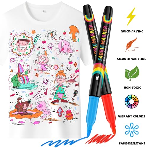 WINSONS 30 Fabric Markers Pens Set, Indelible & Permanent Fabric Paint Pens, Fine Tip Textile Marker Pen for Clothing, Laundry-Safe Art Markers, Non-Toxic, Quick-Dry