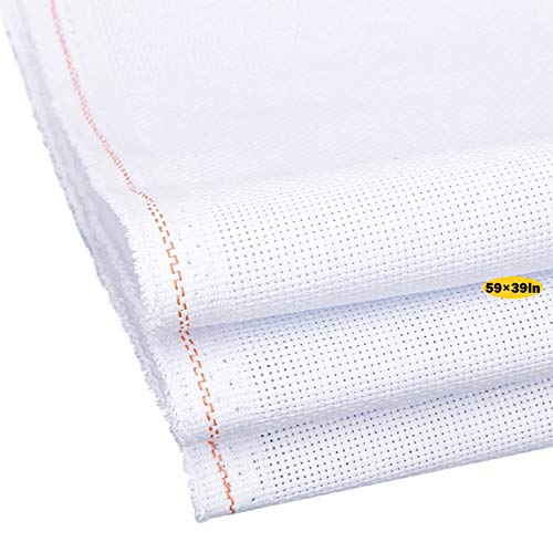 White 14 Count Aida Cloth Cross Stitch Fabric, 59 x 39 Inch White Embroidery Fabric Cotton Needlepoint Canvas for Counted Cross Stitch, DIY Needlework, Embroidery Cloth, Crafts and Home Decoration - size: 14 CT-1Pcs