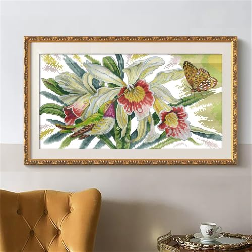 JOYSEWING Flowers Stamped kit Cross Stitch for Adult 11CT Counted Cross Stitch Embroidery Kits for Beginners DIY Needlepoint Craft Kits Home Decor (Butterflies Over Flowers(11CT) 21.26 ×12.60 inch) - color: Butterflies over Flowers(11CT) 21.26 ×12.60 inch