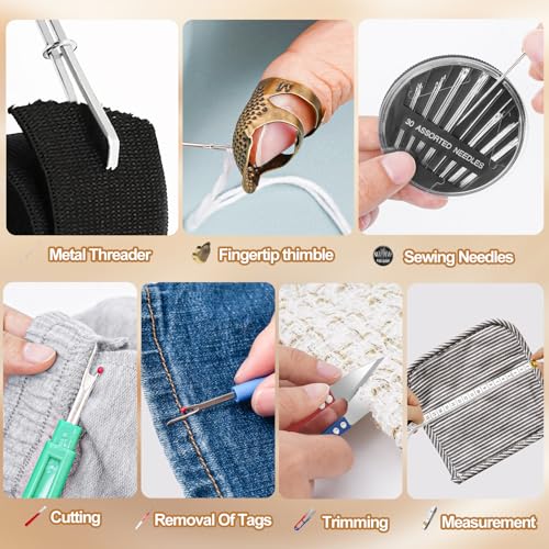 CousDUoBe Needle Threaders Kit,3 Type Simple Needle Threaders，Embroidery Needle，Thimbles for Hand Sewing, Seam Ripper, Thread Snips and Measuring Tape and Scissors (Upgrade Package) - size: Upgrade package