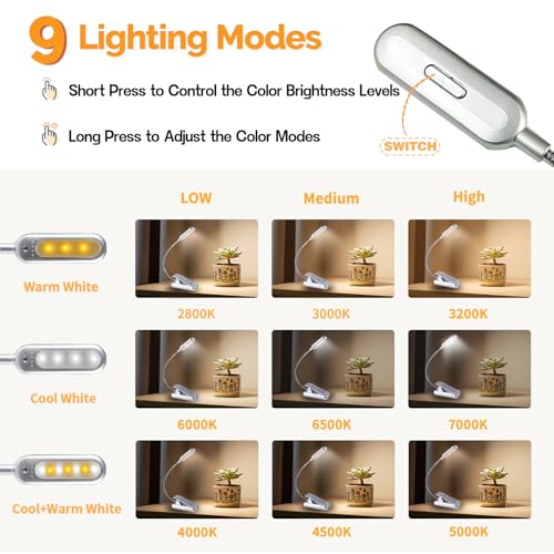 VAVOFO Rechargeable Reading Light, Clip on Book Light for Reading in Bed - color: Silver