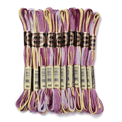 Cross Stitch Floss 10 Skeins Variegated Embroidery String 6 Strands Segment Dyed Polyester for Friendship Bracelet Needlepoint Sewing Knitting Crafts (Purple) - color: Purple