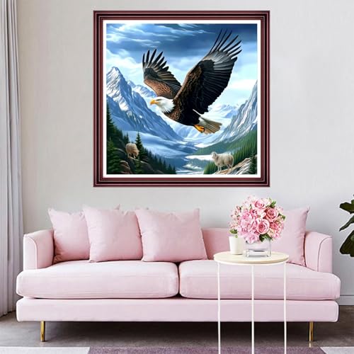 Funchey Counted Cross Stitch Kits for Adults Needlepoint Kits Unprinted Cross Stitching Embroidery Kit 11CT Cross Stitch Supplies-Eagle Mountains and Rivers 18x18 inch - color: ArtsKit21
