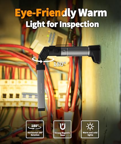 HOTLIGH Work Light Rechargeable - 800 Lumens Work Light with Multifunctional Foldable Design, 2200 mAh Magnetic Flashlight, 3 Lighting Modes Mechanic Flashlight for Car Repairing/Emergency, 2 Pack