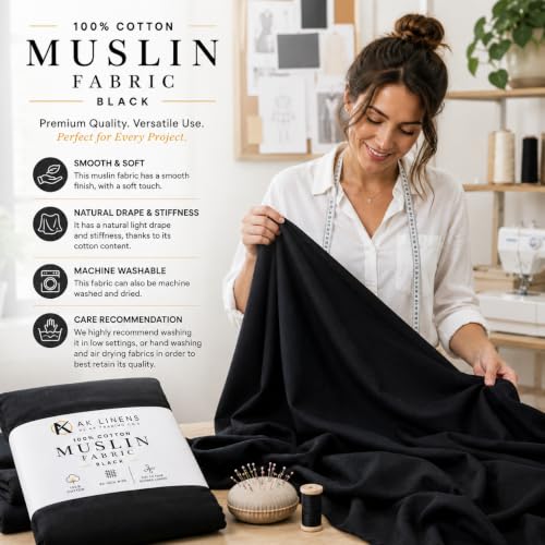 AK TRADING CO. Muslin Fabric/Textile - Draping Fabric - Black 1 Yard Medium Weight - 100% Cotton (60in. Wide) - color: Black, size: 1 Yard