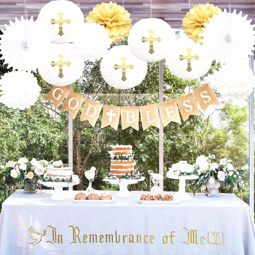 Large In Remembrance of Me Gold Thread Embroidery Altar Frontal Holy Communion Table Cloth Cover 96x52Inch White Rectangle Communion Table Cloth for Church for Gatherings Baptism Ceremonies(Gold) - color: Gold