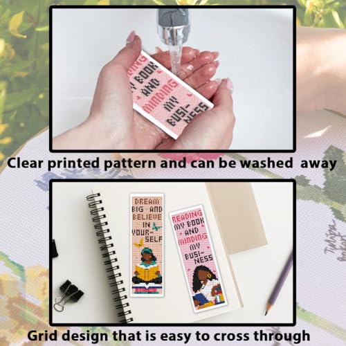 ACRNIGHEET 6PCS Cross Stitch Bookmark Kit for Beginner Women Reading Stamped Cross Stitch Kits Needlepoint Kit for Adults DIY Tassel Embroidery Bookmark Kits with Instructions Craft Gift 8.5"x3" 11CT - style: Women Reading with Tassel