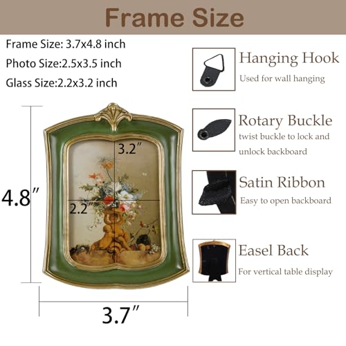 Vintage Picture Frame 2.5x3.5 Antique Ornate Photo Frame Tabletop and Wall Hanging, Decorative Retro Design Home Decor, Old-Fashioned Photo Gallery, Art, Green - color: Green, size: 2.5x3.5