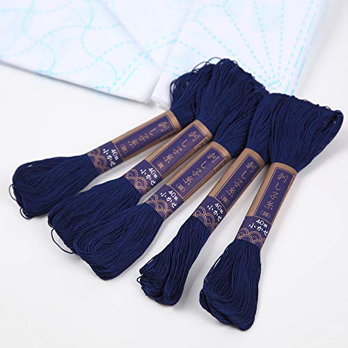 Sashiko kit, Yokota Sashiko Thread and Template Yume Fukin with Original English Manual, Fabric, Japanese Textile (Navy Thread/White Dishcloth 2) - color: Navy Thread / White Dishcloth 2